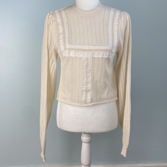 Zara Romantic Knit Top Blouse Lace Trim Bloggers' Favorite - Picture 4 of 14